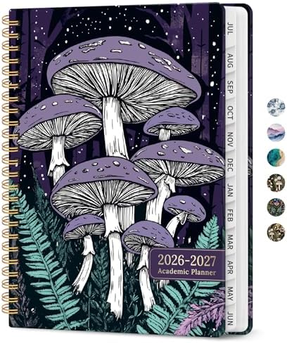 Planner 2026-2027, Jul 2026-Jun 2027 Academic Monthly & Weekly Planner | 8.5" x 11" Hardcover Pretty Calendar Planner for Women, Spiral Organizer for School Office Home Supplies, Enchanted Fungi