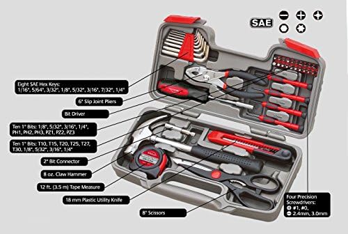 Apollo Tools 39 Piece General Household Tool Set, Red/Black DT9706