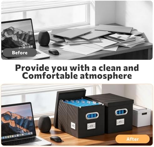 FHSQX 2Pack File Box with Lid, Black, 14 x 9.3 x 10.9 in | File Organizer Box, Portable Hanging File Box, Decorative Filing Storage Boxes, For Office & Home File Cabinet