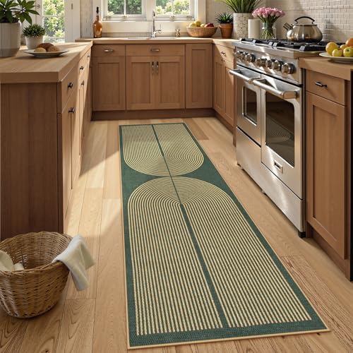 Lahome Rainbow Easy Jute Green Kitchen Runner,2x8 Indoor Outdoor Runner Rug