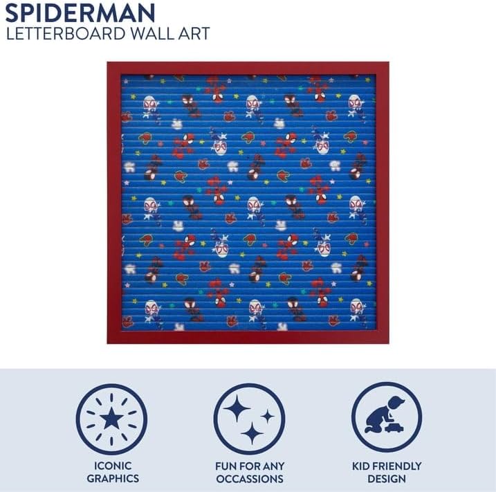 Idea Nuova Marvel Spidey and his Amazing Friends 12"x12" Letter Board,Message Board Sign for Desk, Room Decor, Quotes, Notes & Personalized Display,Includes 145 Characters