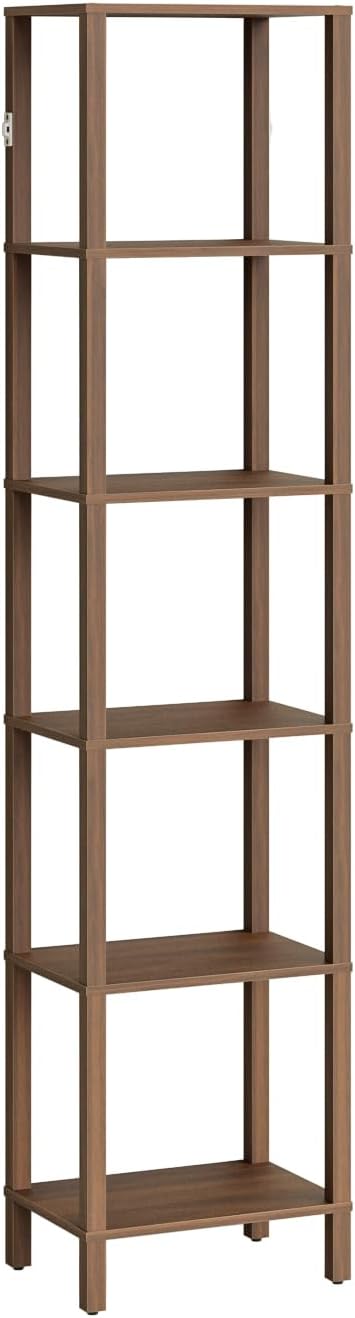 Open Book Shelf, 6 Tier Tall Bookshelf, Freestanding Shelf Narrow Bookcase with Open Shelves, 14.57" x 10.63" x 65.83", Book Shelves for Living Room, Office, Study, Walnut