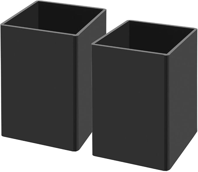 NIUBEE Black Acrylic Pen Holder 2 Pack, Desktop Pencil Cup Stationery Organizer for Office Desk Accessory | Black acrylic pen holder, compact space-saving design; holds pens & makeup brushes for office, school and home desktop