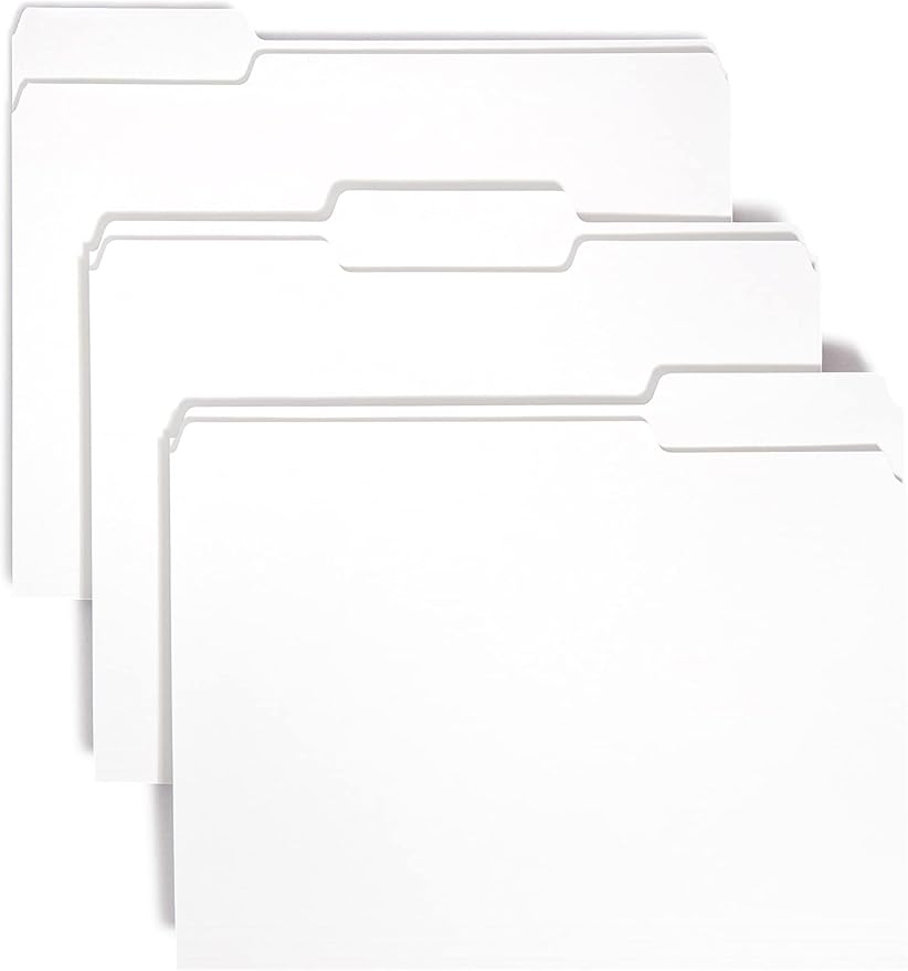 Smead Standard File Folders, 100 Count, White, 1/3-Cut Tabs, Letter Size (12843)