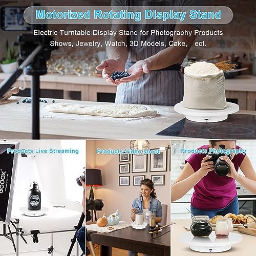 Remote Motorized Rotating Display Stand, Electric Rotating Platform with 5.74/7.08/8.66in Replacement Covers, 3 in 1 Turntable for Live Streaming Video Shoot Photography