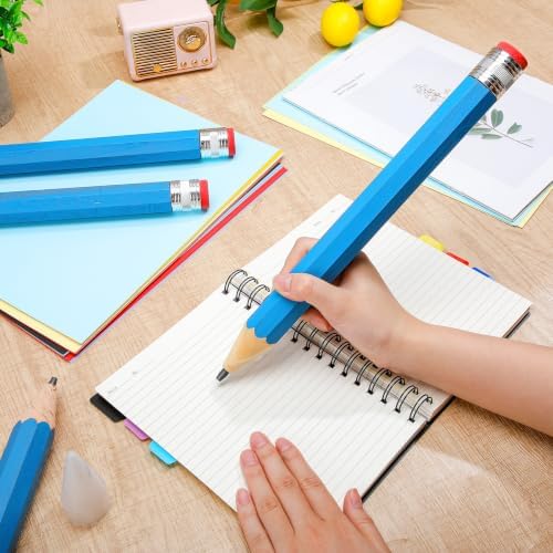 Tinlade 6 Pcs Wooden Jumbo Pencils for Prop, Funny Huge Blue Giant Pencil 14 Inch for Home and School Supplies, Kids, Preschoolers