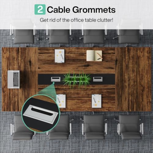 Tribesigns 8FT Conference Table, 94.49 L x 47.24 W x 29.53 H Inches Large Meeting Podcast Table for 10 People, Business Style Wooden Training Table with Strong Metal Frame for Office Conference