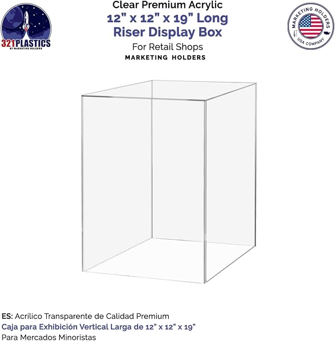 2 Pack Tall Display Box Clear Acrylic 12" x 12” x 19” No Lids Hollow Pedestal 5 Sided Display Trinkets Flower Tower Dust Cover Bin Collectible Items Elevated Multi Use Showcase by Marketing Holders