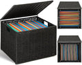 Cinnvoice Extra Large Decorative File Box 18 x 16 x 13 in Wicker Seagrass File Basket Organizer for Letter Legal Size Hand Woven Hanging Filing Cabinet with Lid for Office Paper Rope, Black