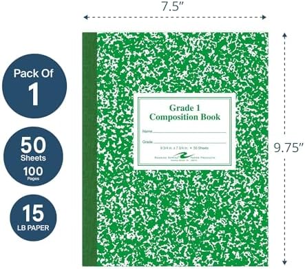 Roaring Spring Grade One Composition Book, 10 x 8 Inches, 50 Sheets (77920)
