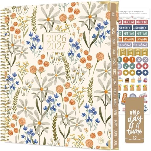 bloom daily planners HARDCOVER Planner 2026-2027 (8.5" x 11") Academic Year (July 2026 - July 2027) - 13 Months Task Goal Planner for Women - Monthly & Weekly Agenda Book - Whimsical Wildflowers