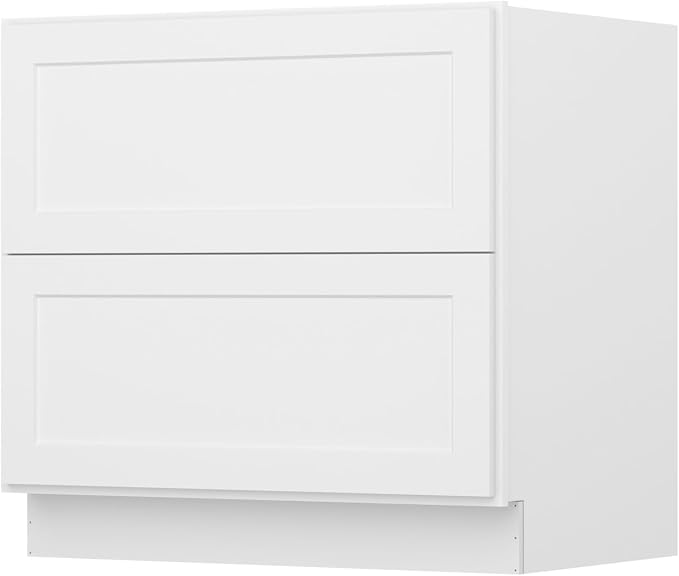 Furinno Shaker Drawer Base Kitchen Cabinet with 2-Drawers, White | 24 D x 36 W x 34.5 H, Ready to Assemble, Plywood, for Pantry, Dining Room