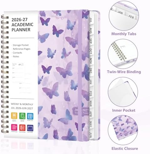 Planner 2026-2027, Weekly and Monthly Academic Planner, July 2026 - June 2027, Hardcover Calendar Agenda Book for School Year Planning, School Supplies for Teacher and Student, A5(6.3'' x 8.5'')