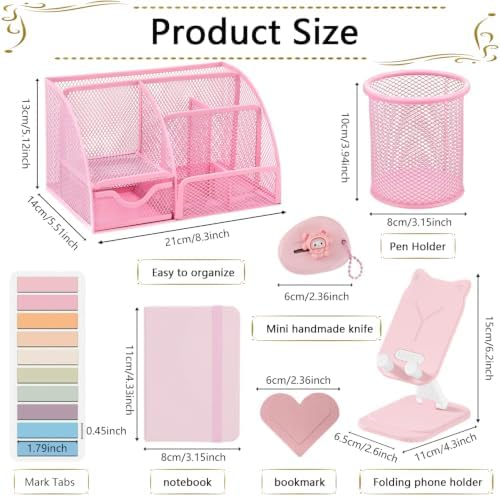 Office Supplies,Desk Accessories,Stapler and Tape Dispenser Set,1000 Staples,Staple Remover,Pen Holder,Folding Phone Holder,Journal Notebook,Ballpoint Pen,Scissor,Ruler,Clear Tape,Sticky Notes,Ect