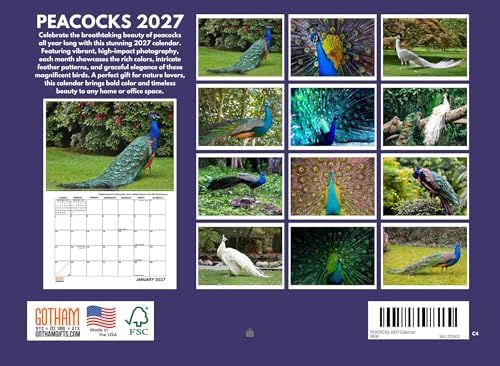 Peacock Calendar 2027 Monthly Wall Calender 12 Month