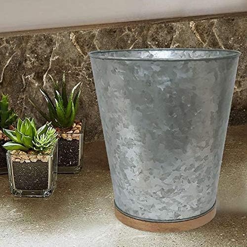 nu Steel Confetti Collection Galvanized Sheet and Real Wood Wastebasket Perfect for Home & Bathroom Accessories