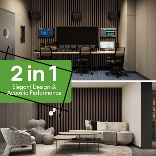 Art3d 8-Pack 12" x 93" Soundproof Wood Slat Panels, 62 sq.ft Acoustic Wall Panels, 3D Wall Panels with Wood Slat Design, Decorative Wood Wall Panel for Accent Walls-Deep Walnut