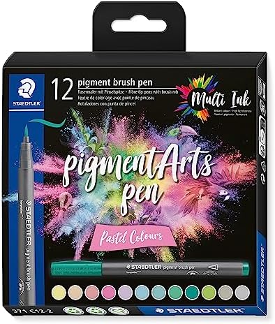 STAEDTLER Pigment Arts Brush Pen, Pastel Colours, Pack of 12 Pens, 371 C12-2