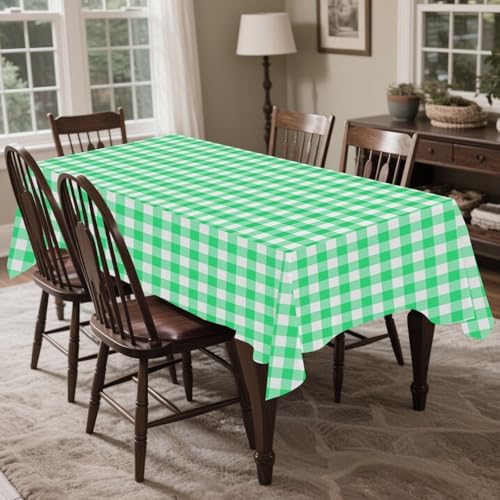 CXPSINC 54 Inch X 100 Feet Plastic Table Cover Roll Disposable Tablecloth with Slide Cutter for All Type/Shape Tables | Party, Banquet, Birthdays, Weddings(Green Checkered, 100 Feet)