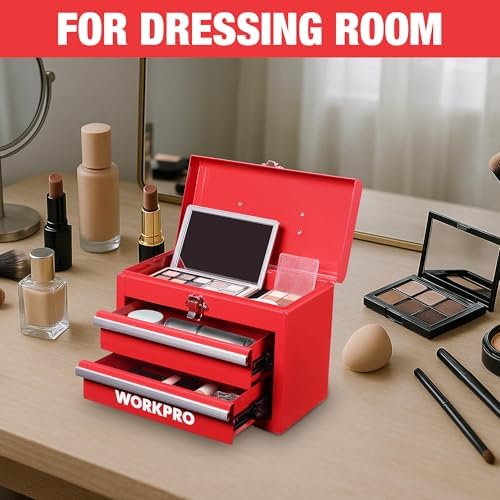 WORKPRO Portable Mini Metal Tool Box with 2 Drawers