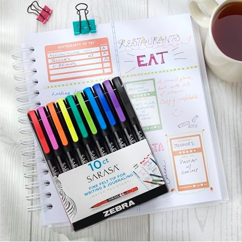 Zebra Pen SARASA Fineliner Pen, Assorted Ink, 0.8mm, 10-Pack