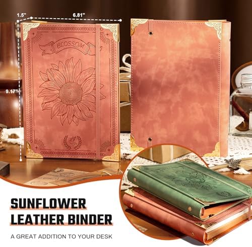 Ovesmusl Sunflower PU Leather A5 Binder 6 Ring Refillable Journal Cover
