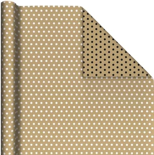 Hallmark Reversible Wrapping Paper Rolls, 2 Rolls (Kraft, Striped, Dots)