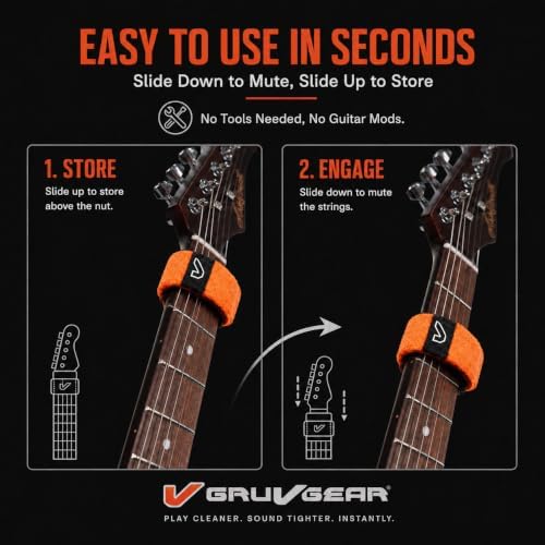 Gruv Gear Fret Wrap & Guitar Mute, Fretwrap for Acoustic, Electric & Bass | String Dampener Recording, Tapping & Practice Accessory (1 Pack, Small Orange, Fits 4 String Bass, 6 String Guitar)