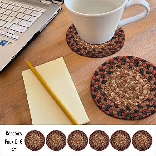 Homespice Gingerbread Braided Coasters for Country Decor, Round 4" Set of 6