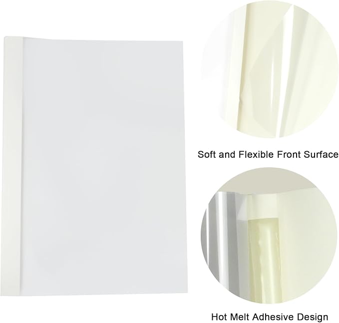 RAYSON TBC4-25-W Thermal Binding Covers, 3/16", PVC Transparent Front Cover and Glossy White Back Cover, Holds 38 Sheets, 25 Pack