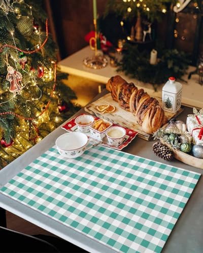 Rustic Green White Buffalo Check Plaid Pattern Placemat 1PC, Farmhouse Heat Resistant Washable Table Place Mats Cotton Table Linens Party Holiday Decor for Kitchen Dining Outdoor Indoor