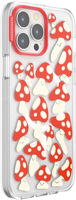 PopSockets iPhone 13 Pro Max Case Compatible with MagSafe, Phone Case for iPhone 13 Pro Max, Wireless Charging Compatible - Red Shrooms