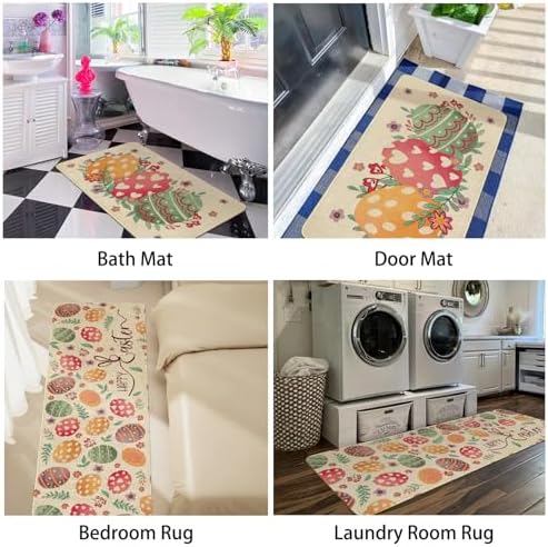 Happy Easter Kitchen Rugs and Mats Set of 2,Spring Eggs Flowers Floral Farmhouse Non Slip Washable Floor Sink Mats Decorations for Home Kitchen 18"x48"+18"x30"
