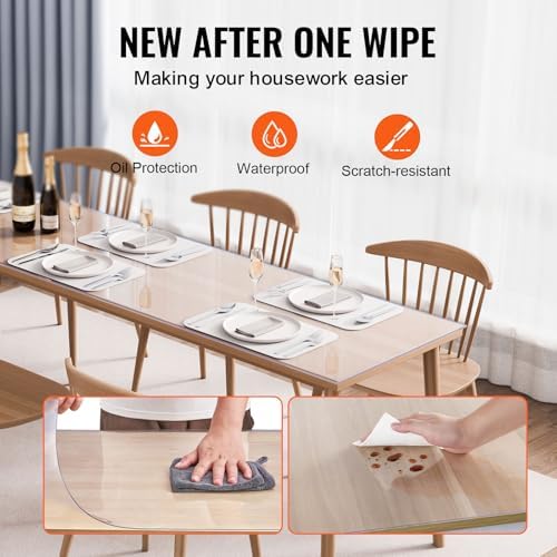 VEVOR Plastic Table Cover, 42 x 96 Inch 1.5 mm Thick Clear Rectangle PVC Desk Mat Protector, Waterproof & Easy Cleaning Desk Pad Tablecloth, for Office Dresser, Dining Room, Night Stand