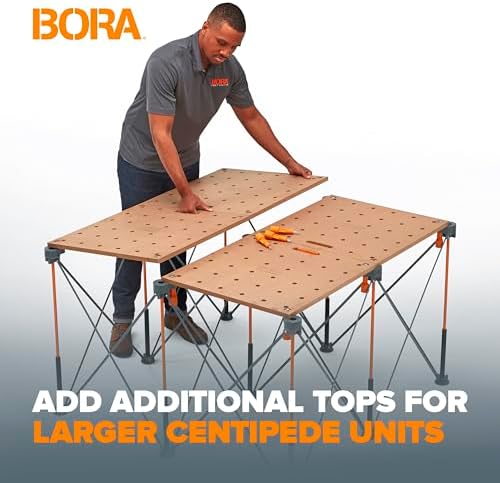 Bora Centipede Workbench Table Top For Bora Centipede Work Stand Saw Horses - 24" x 48" - Includes Wood Top with 3/4" Dog Holes + 6 Quick-Twist Lock Handles for Portable, Temporary Work Bench, CK22T