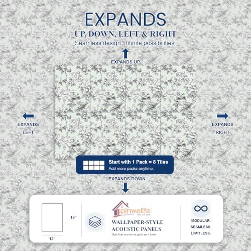 PINWELIFE® Acoustic Art Tiles – 8-Pack 12"x16" Sound Absorbing Panels, Seamless Wallpaper-Style Decorative Acoustic Wall Art, Echo Reduction for Home Studio/Office, Nano Tape Included