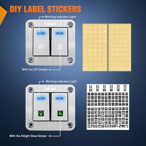 Nilight 2 Gang Rocker Switch Panel 3 Pin On Off Pre-Wired Blue LED