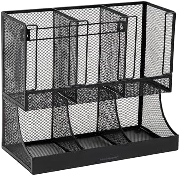 Mind Reader Multipurpose Countertop Organizer, Office Breakrooms, Cup and Condiment Station, Metal Mesh, Black