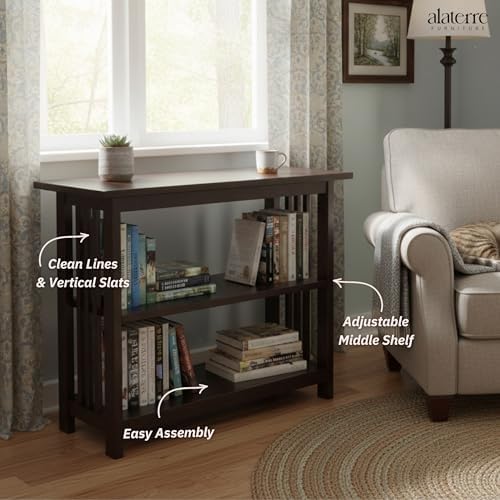 Alaterre Mission Bookcase with Adjustable Shelf, Espresso, 31”W x 24”H