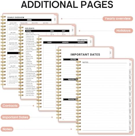 Taja Planner 2026-2027, 6.3" x 8.5" Calendar Planner, Jul 2026-Jun 2027 | A5 Hardcover Weekly & Monthly Academic Year Planner, Large Planning Agenda With Tabs, School & Office Supplies, Pink
