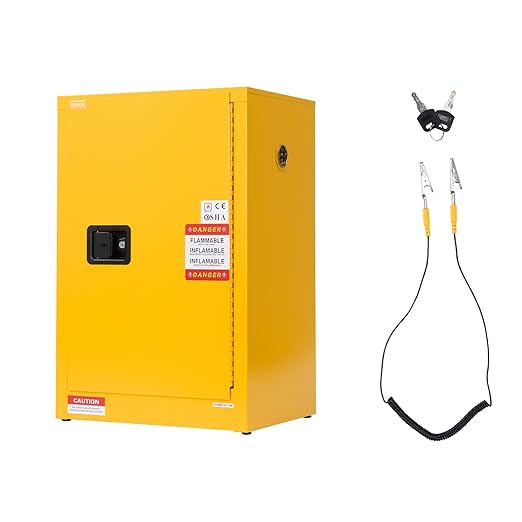VEVOR Flammable Cabinet, 23.2 x 18.1 x 35.4 Inch, 13 Gallon Flammable Storage Cabinet with Adjustable Shelf, Cold-Rolled and Galvanized Steel Fire Cabinets, for Commercial Industrial Home Use, Yellow