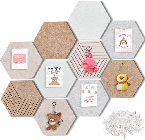 Hexagon Cork Boards for Walls Self Adhesive, 10 Pack 12 x 10 inch
