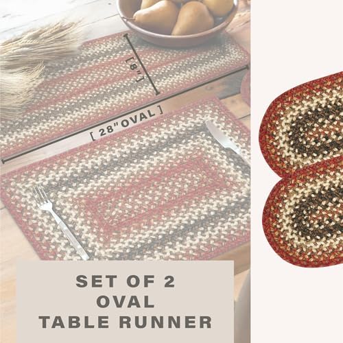 Homespice Chester Braided Table Runner for Cabin Decor, Oval 8x28 Set of 2