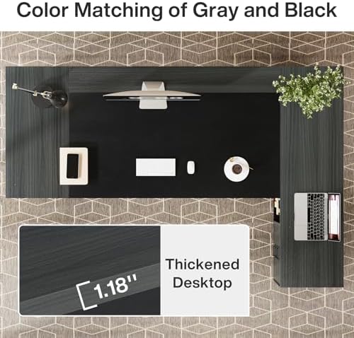 Tribesigns 78" L-Shaped Executive Desk, Large Modern Office Desk with Drawers and Lateral File Cabinet, Business Furniture with Storage Shelves, Big Computer Desk for Home Office (Grey + Blcak)