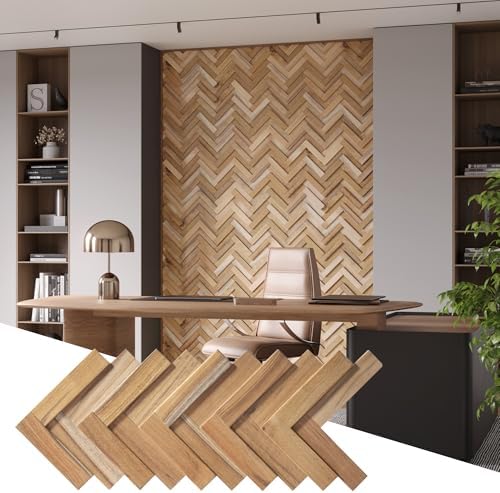 Wall!Supply 3D Wall Panels – Reclaimed Herringbone Asian Teak Wood – Home Decor Wallpaper Alternative for Living Room, Bedroom & Office – Easy DIY Installation – 16 Pack, Covers 11.63 Sq Ft