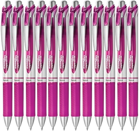 Pentel EnerGel RTX Retractable Liquid Gel Ink Pen, (0.7mm) Medium line, Magenta Ink, Box of 12 Pens (BL77-V4)