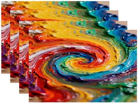 Batmerry Multicolor Abstract Art Placemats,Colorful Grunge Macro Closeup Washable Linen Table Mats for Kitchen Table Double Insulation Decor Dining Set Indoor Outdoor 12X18 in Set of 4