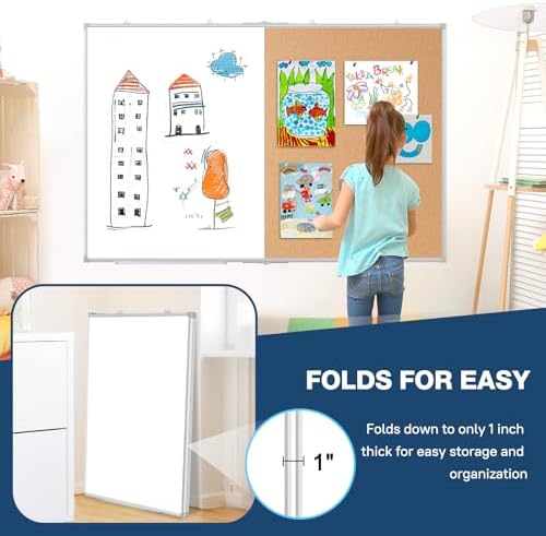 Large White Board Dry Erase Foldable Cork Board Combo 60x40 for Wall