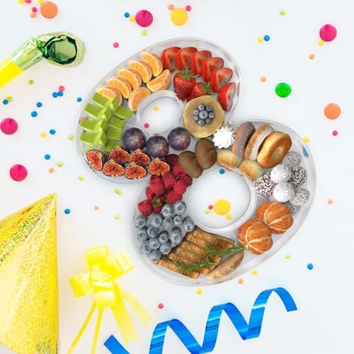 11" Acrylic Number Charcuterie Tray, Fillable Number Charcuterie Box for Food, Reusable Serving Cake Candy Dish Display Tray for Birthday Anniversary Party Decoration (Number 8)
