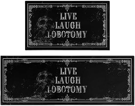 Goth Kitchen Mat Set of 2 - Non Slip Halloween Spooky Kitchen Rugs Black Goth Rug Skull Witchy Rug for Home Kitchen - Live Laugh Lobotomy Sign - Halloween Gothic Kitchen Decor Accessories
